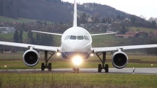 Spectacular Airbus A320 landing amp take off at Airport BernBelp [upl. by Essirehc]