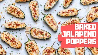 Baked Jalapeno Poppers Recipe  Stuffed Jalapeno Peppers With Cream Cheese And Bacon Keto [upl. by Chilson]