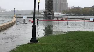 East River Floods Roosevelt Island Lighthouse Park Today During NorEaster [upl. by Kroo]