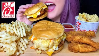 ASMR CHICKFILA MUKBANG NO TALKING BUFFALO MAC AND CHEESE SPICY CHICKEN SANDWICH [upl. by Atinuaj]