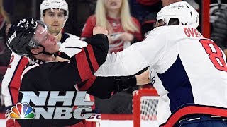 Capitals Alex Ovechkin knocks out Hurricanes Andrei Svechnikov in Game 3  NBC Sports [upl. by Yrod729]