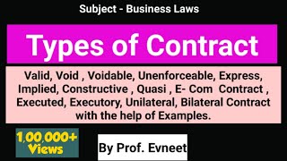 Types of Contract  Types of Contract CA Foundation  Types of Contract in Indian Contract Act 1872 [upl. by Tammara168]