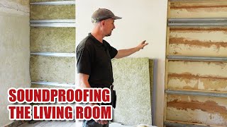 SOUNDPROOFING our LIVING ROOM  stud wall method Renovation Part 23 [upl. by Elagiba]