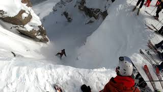 Corbets Couloir  the right and wrong way  Feb 13 2020 Jackson Hole Ski Resort  Wyoming [upl. by Ennahgem]