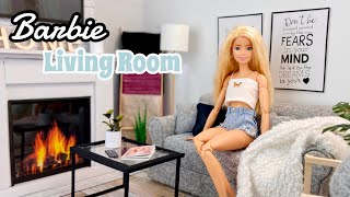 DIY Barbie Doll Living Room Fireplace TV Coffee Table Blanket Holder Sofa Chair Working Lamp [upl. by Hebner]