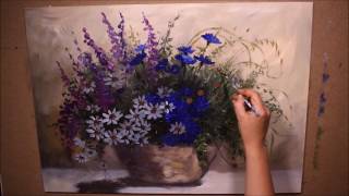 Katarzyna Lach Obraz quotPolne kwiatyquot krok po kroku  painting wildflowers vase step by step [upl. by Aneryc358]