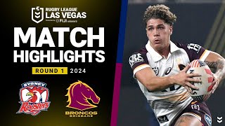 NRL 2024  Roosters v Broncos  Match Highlights [upl. by Acinorev]