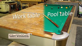 A great wood shop work table that is also a pool table [upl. by Atteselrahc]