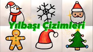 YILBAŞI ÇİZİMLERİ🎉noel baba yılbaşı ağacışapkasısüslemelerkardan adamkurabiye kolay çizimler [upl. by Floyd]