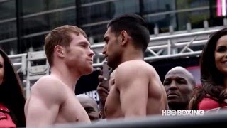 HBO Boxing News Canelo vs Khan WeighIn Recap [upl. by Aehs]