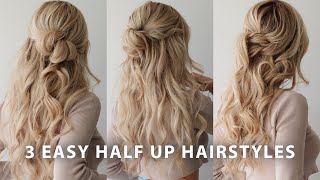 3 EASY HALF UP HAIRSTYLES 🌸 Perfect for Weddings Bridal Prom amp Work [upl. by Uyr]