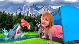 BACKYARD CAMPiNG the MOViE Adley and Family camp routine build a tent fishing lake and more [upl. by Laurance]